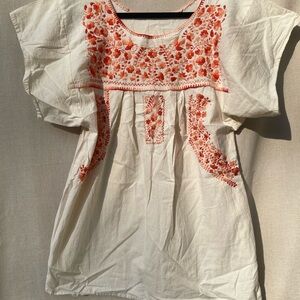 Embroidered Cream and Orange Women's Top